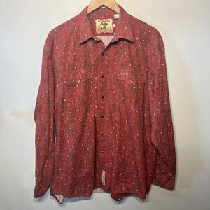 CINCH Shirt Mens Cowboy Western Red Handkerchief Print Pearl Snap Riding L